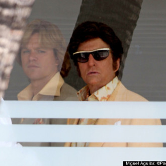 81721, LOS ANGELES, CALIFORNIA - Monday July 30, 2012. Michael Douglas gets into character as Liberace while Matt Damon plays his alleged gay lover on the set of
