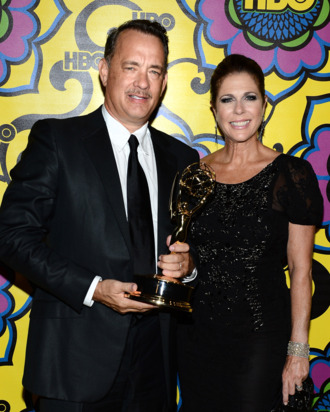 Actor Tom Hanks (L) and actress Rita Wilson arrive at HBO's Annual Emmy Awards Post Awards Reception at the Pacific Design Center on September 23, 2012 in West Hollywood, California.