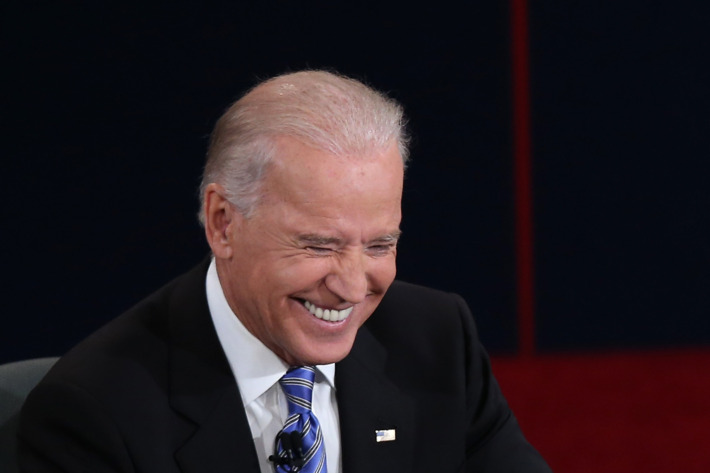 DANVILLE, KY - OCTOBER 11: U.S. Vice President Joe Biden smiles during the vice presidential debate at Centre College October 11, 2012 in Danville, Kentucky. This is the second of four debates during the presidential election season and the only debate between the vice presidential candidates before the closely-contested election November 6. (Photo by Win McNamee/Getty Images)