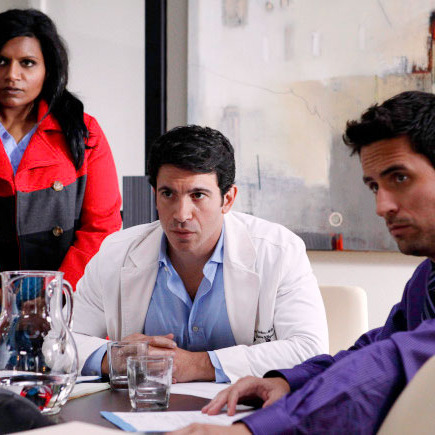 THE MINDY PROJECT: Mindy (Mindy Kaling, L), Danny (Chris Messina, C) and Jeremy (Ed Weeks, R) discover a change in the office staff in the