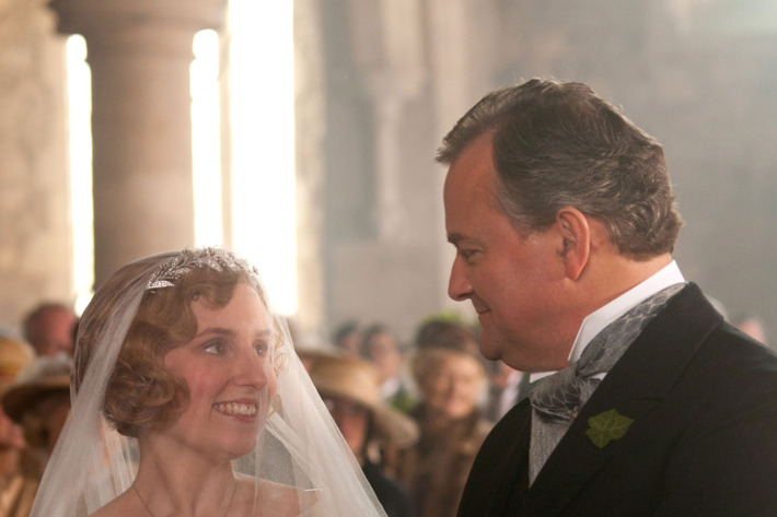 Downton Abbey Season 3Sundays, January 6 - February 17, 2013 on MASTERPIECE on PBS Shown from left to right: Laura Carmichael as Lady Edith, Hugh Bonneville as Earl of Grantham, Robert? Carnival Film & Television Limited 2012 for MASTERPIECEThis image may be used only in the direct promotion of MASTERPIECE CLASSIC. No other rights are granted. All rights are reserved. Editorial use only. USE ON THIRD PARTY SITES SUCH AS FACEBOOK AND TWITTER IS NOT ALLOWED.
