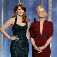 70th ANNUAL GOLDEN GLOBE AWARDS -- Pictured: (l-r) Tina Fey, Amy Poehler, hosts on stage during the 70th Annual Golden Globe Awards held at the Beverly Hilton Hotel on January 13, 2013.