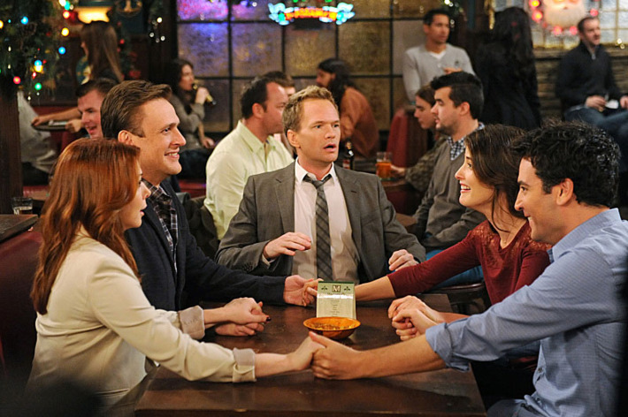 "The Final Page, Part One And Two" -- With Christmas fast approaching, Barney tells Ted that he plans on proposing to Patrice, which leads Ted to debate whether or not to tell Robin. Meanwhile, Marshall and Lily run into an acquaintance from college, on a special one-hour episode of HOW I MET YOUR MOTHER, Monday, Dec. 17 (8:00-9:00 PM, ET/PT) on the CBS Television Network. Pictured left to right: Alyson Hannigan, Jason Segel, Neil Patrick Harris, Cobie Smulders and Josh Radnor