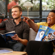 COMMUNITY -- "History 101" Episode 401 -- Pictured: (l-r) Joel McHale as Jeff, Yvette Nicole Brown as Shirley