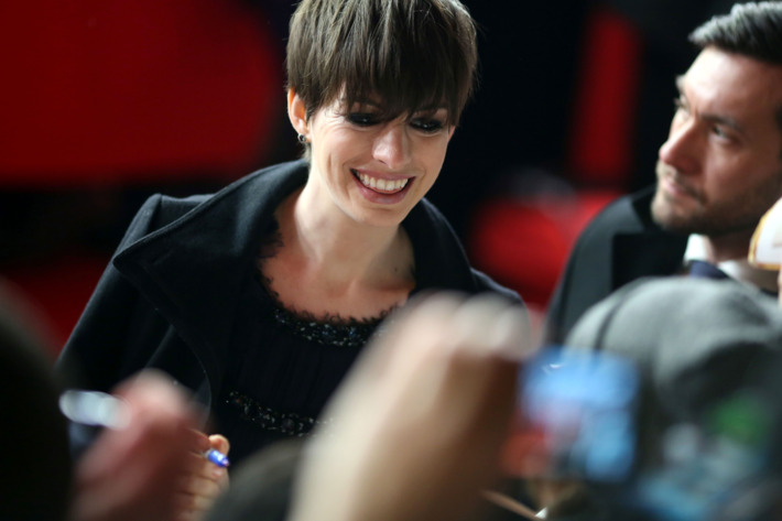 US actress Anne Hathaway arrives for the premiere of the movie 'Les Miserables' during the 63rd annual Berlin International Film Festival, in Berlin, Germany, 09 February 2013. The movie is presented in section Berlinale Special.