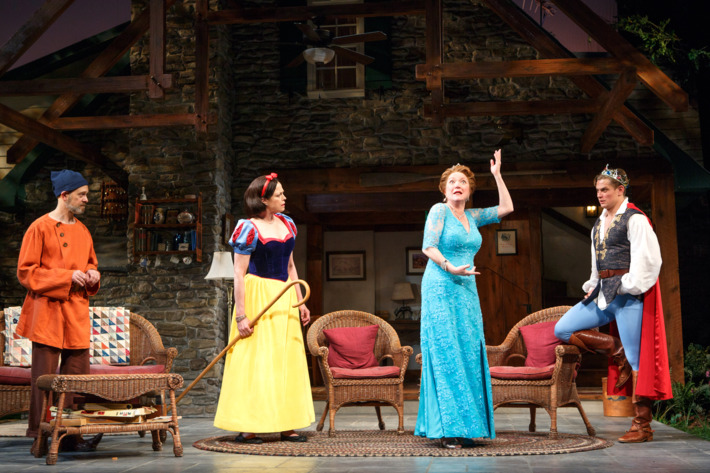 L-R: Shalita Grant, Kristine Nielsen, Genevieve Angelson, David Hyde Pierce, Sigourney Weaver, and Billy Magnussen in "Vanya and Sonia and Masha and Spike"
