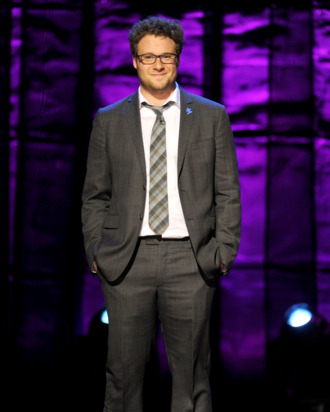 Seth Rogen speaks onstage at Comedy Central's night of too many stars: America comes together for autism programs at The Beacon Theatre on October 13, 2012 in New York City.