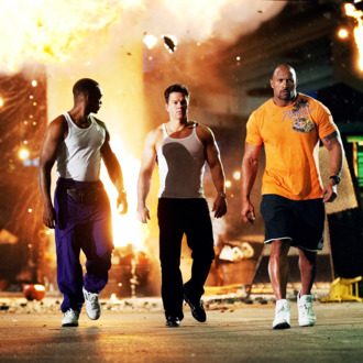 (Left to right) Anthony Mackie as Adrian Doorbal, Mark Wahlberg as Daniel Lugo and Dwayne Johnson as Paul Doyle in PAIN AND GAIN, directed by Michael Bay from Paramount Pictures.