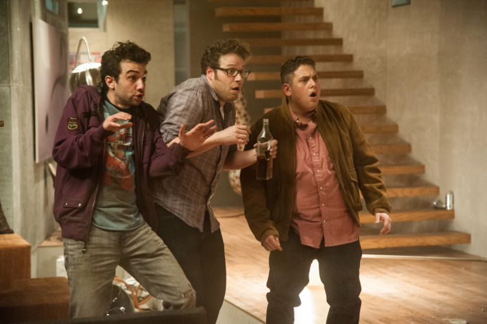 L-r, Jay Baruchel, Seth Rogen and Jonah Hill in Columbia Pictures' "The End of the World."