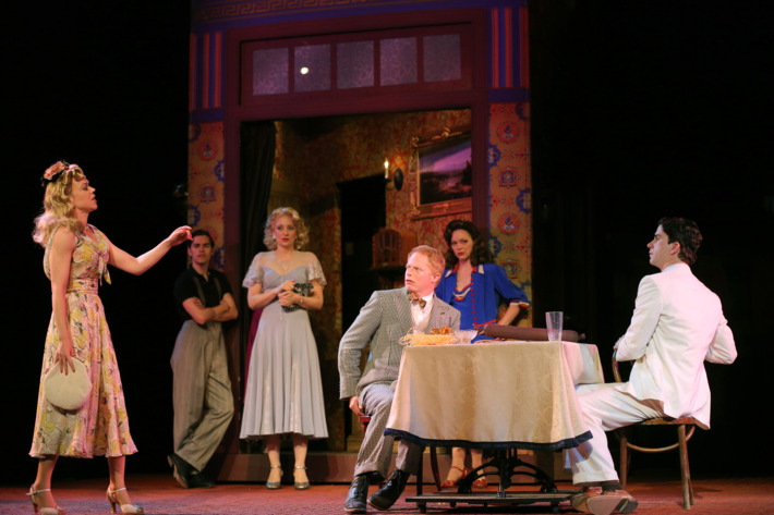 Emily Bergl, Brian T. Lawton, Heidi Schreck, Jesse Tyler Ferguson, Rachel McMullin and Hamish Linklater in The Public Theater's Shakespeare in the Park production of The Comedy of Errors, directed by Daniel Sullivan, running at the Delacorte Theater in Central Park through June 30.