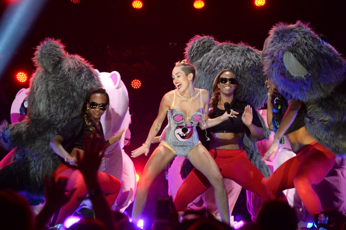 Miley Cyrus performs during the 2013 MTV Video Music Awards at the Barclays Center on August 25, 2013 in the Brooklyn borough of New York City.