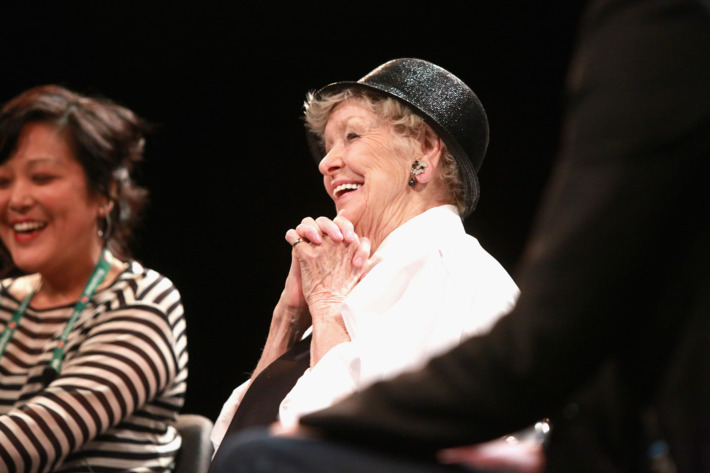 NEW YORK, NY - APRIL 22: Director Chiemi Karasawa (L) and actress Elaine Stritch speak onstage at the Tribeca Talks After the Movie: "Elaine Stritch: Shoot Me" during the 2013 Tribeca Film Festival on April 22, 2013 in New York City. (Photo by Robin Marchant/Getty Images for Tribeca Film Festival)