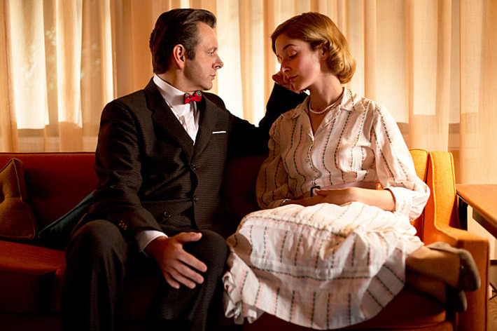Michael Sheen as Dr. William Masters and Caitlin Fitzgerald as Libby Masters in Masters of Sex (season 1, episode 3).