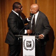 Director Steve McQueen and actor Harry Belafonte attend the 2013 New York Film Critics Circle awards at The Edison Ballroom on January 6, 2014 in New York City.
