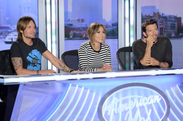 AMERICAN IDOL XIII: Boston Auditions: L-R: Judges Keith Urban, Jennifer Lopez and Harry Connick, Jr. AMERICAN IDOL XIII begins with a two-night, four-hour premiere Wednesday, Jan. 15 (8:00-10:00 PM ET/PT) and Thursday, Jan. 16 (8:00-10:00 PM ET/PT) on FOX. CR: Michael Becker / FOX. © Copyright 2013 FOX Broadcasting Co.