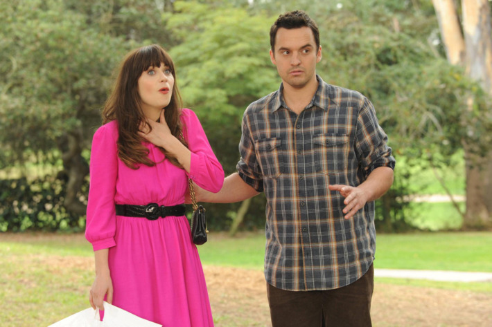 NEW GIRL: Jess (Zooey Deschanel, L) thinks Nick (Jake Johnson, R) organized a party for her at the local park in the "Birthday" episode of NEW GIRL.