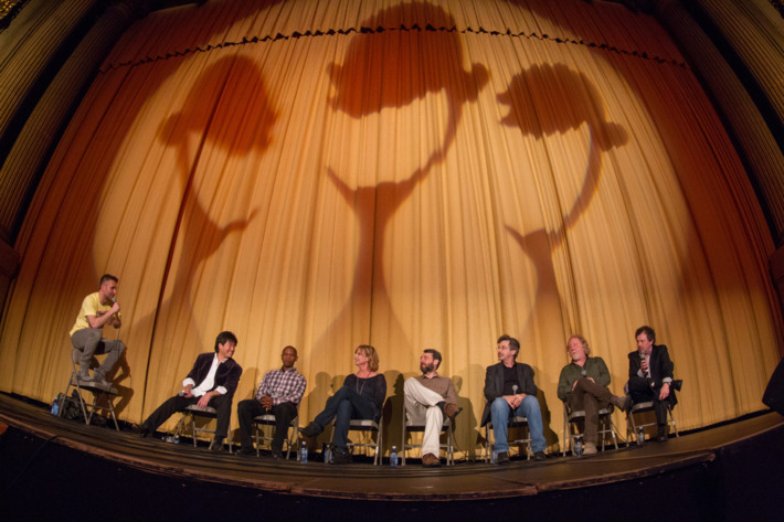 Brian Tochi, Larry Scott, Julia Montgomery, Andrew Cassese, Robert Carradine, Timothy Busfield and Curtis Armstrong are joined by Nerdist creator Chris Hardwick in celebration of the 30th anniversary of the "Revenge of the Nerds" film during the 13th annual SF Sketchfest at the Castro Theatre on Saturday February 8, 2014. This year's SF Sketchfest is held in 22 venues in San Francisco from January 23 - February 9, 2014. (?? 2014 Photo by Jakub Mosur)