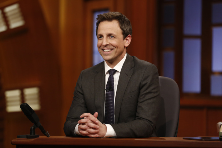 LATE NIGHT WITH SETH MEYERS -- Episode 0001 -- Pictured: Host Seth Meyers on February 24, 2014 -- (Photo by: Peter Kramer/NBC/NBCU Photo Bank)