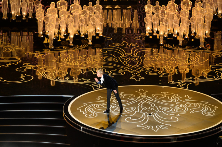 HOLLYWOOD, CA - MARCH 02: Host Ellen DeGeneres speaks onstage during the Oscars at the Dolby Theatre on March 2, 2014 in Hollywood, California. (Photo by Kevin Winter/Getty Images)