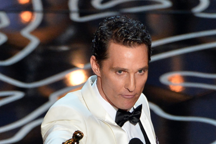 HOLLYWOOD, CA - MARCH 02: Actor Matthew McConaughey accepts the Best Performance by an Actor in a Leading Role award for 'Dallas Buyers Club' onstage during the Oscars at the Dolby Theatre on March 2, 2014 in Hollywood, California. (Photo by Kevin Winter/Getty Images)