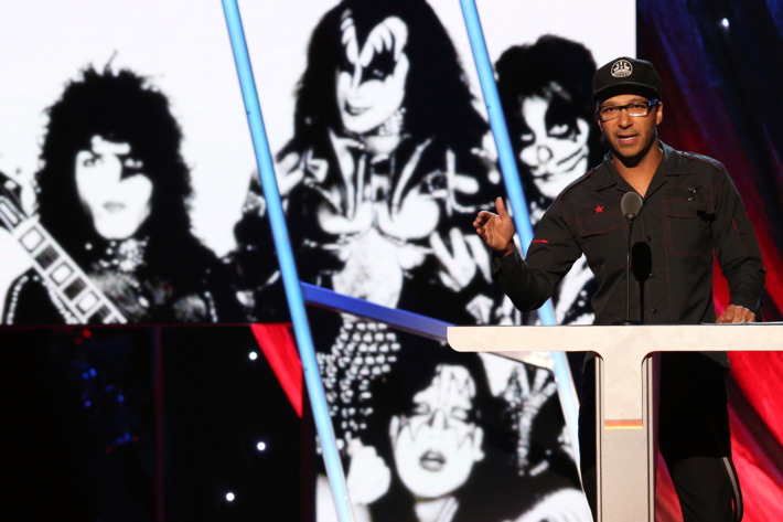 Musician Tom Morello speaks onstage at the 29th Annual Rock And Roll Hall Of Fame Induction Ceremony at Barclays Center of Brooklyn on April 10, 2014 in New York City.