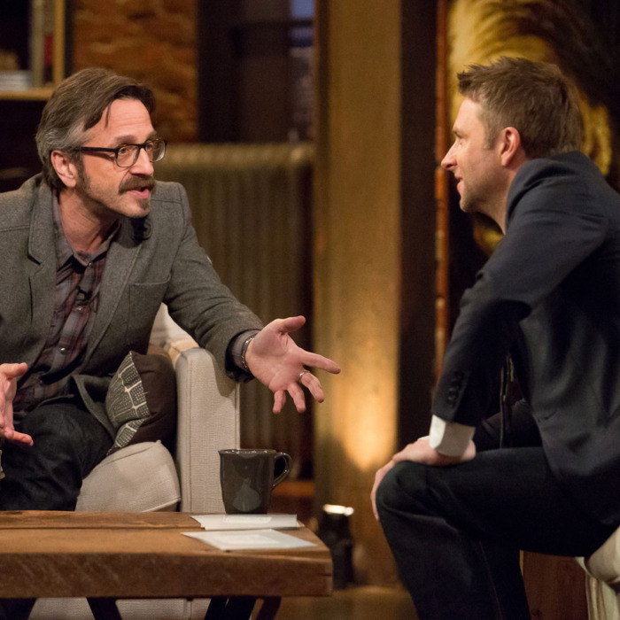 (L to R) Marc Maron, Chris Hardwick - Maron 201 Episode 1: Marc on Talking Dead -Photo Photo Credit: Chris Ragazzo/IFC