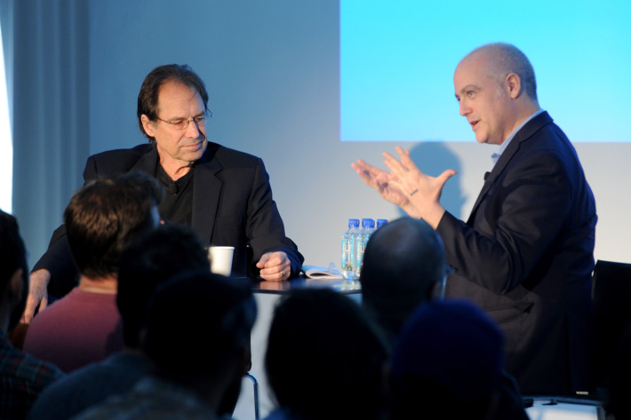 NEW YORK, NY - MAY 10: Producer David Milch (L) and Film Critic Matt Zoller Seitz speak onstage during Vulture Festival presented by New York Magazine at Milk Studios on May 10, 2014 in New York City. (Photo by Craig Barritt/Getty Images for New York Magazine)
