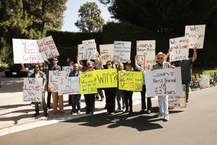 Friends and family of Casey Kasem at a protest involving Casey Kasem's children, brother and friends who want to see him but have been denied any contact, on Tuesday, Oct. 1, 2013 in Beverly Hills, Calif.