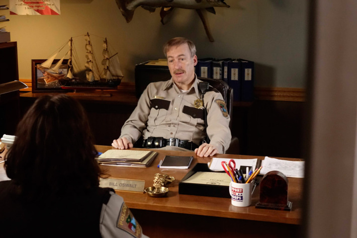 FARGO "Morton's Fork" -- Episode 110 -- Airs Tuesday, June 17, 10:00 pm e/p) -- Pictured: (L-R) Allison Tolman as Molly Solverson, Bob Odenkirk as Bill Oswalt -- CR: Chris Large/FX