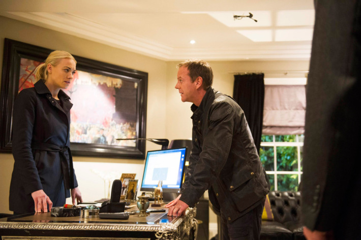 24: LIVE ANOTHER DAY: Jack (Kiefer Sutherland, R) and Kate (Yvonne Strahovski, L) search for information to locate Cheng in the "10:00 PM - 11:00 AM" Event Series Finale episode of 24: LIVE ANOTHER DAY airing Monday, July 14 (9:00-10:00 PM ET/PT) on FOX. ©2014 Fox Broadcasting Co. Cr: Daniel Smith/FOX