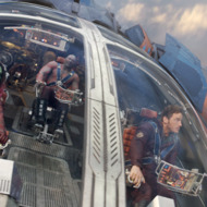 Marvel's Guardians Of The Galaxy..L to R: Gamora (Zoe Saldana), Groot (voiced by Vin Diesel), Drax the Destroyer (Dave Bautista) and Peter Quill/Star-Lord (Chris Pratt)..Ph: Film Frame..?Marvel 2014