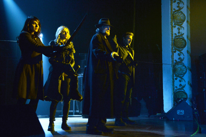 THE STRAIN "The Master" -- Episode 13 (Airs Sunday; October 5; 10:00 pm e/p) -- Pictured: (L-R) Mia Maestro as Nora Martinez, Ruta Gedmintas as Dutch Velders, David Bradley as Abraham Setrakian, Corey Stoll as Ephraim Goodweather. CR: Michael Gibson/FX