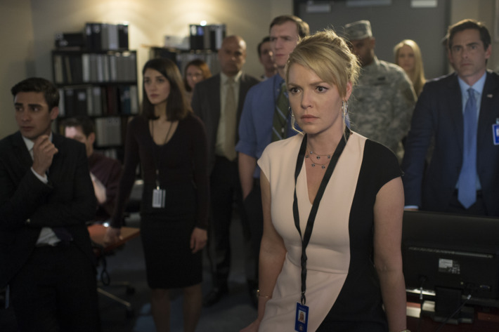 STATE OF AFFAIRS -- "Pilot" -- Pictured: (l-r) Tommy Savas as Dashiell Greer, Sheila Vand as Maureen James, Katherine Heigl as Charleston Tucker -- (Photo by: Michael Parmelee/NBC)