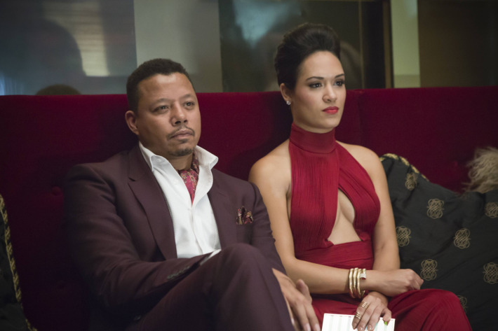EMPIRE: Lucious (Terrence Howard, L) and Anika (Grace Gealey, R) watch Hakeem and Jamal perform in the "Outspoken King" episode of EMPIRE airing Monday, Jan. 14 (9:00-10:00 PM ET/PT) on FOX. ?2014 Fox Broadcasting Co. CR: Chuck Hodes/FOX