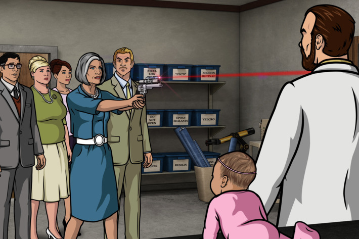 ARCHER: Episode 2, Season 6 "Three to Tango" (Airing Thursday, January 15, 10:00 PM e/p) An agent from the past has a hand creating tension between Archer and Lana. Pictured: (L-R) Cyril Figgis (voice of Chris Parnell), Pam Poovey (voice of Amber Nash), Malory Archer (voice of Jessica Walter), Ray Gillette (voice of Adam Reed), Dr. Krieger (voice of Lucky Yates). CR: FX