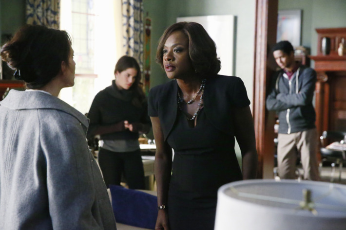 HOW TO GET AWAY WITH MURDER - "Best Christmas Ever" - School is back in session after the holiday break and the entire university is talking about Annalise's missing husband. The Keating Five continue to be questioned by the police and we find out exactly how they've been dealing with the guilt of killing Sam. Meanwhile, Annalise tries to keep things business as usual by taking on a new client who is in the mob, but Hannah (Marcia Gay Harden) continues to pressure her for answers, on "How to Get Away with Murder," THURSDAY FEBRUARY 5 (10:00-11:00 p.m., ET) on the ABC Television Network. (ABC/Mitch Haaseth)JACKIE GEARY, KARLA SOUZA, VIOLA DAVIS, ALFRED ENOCH