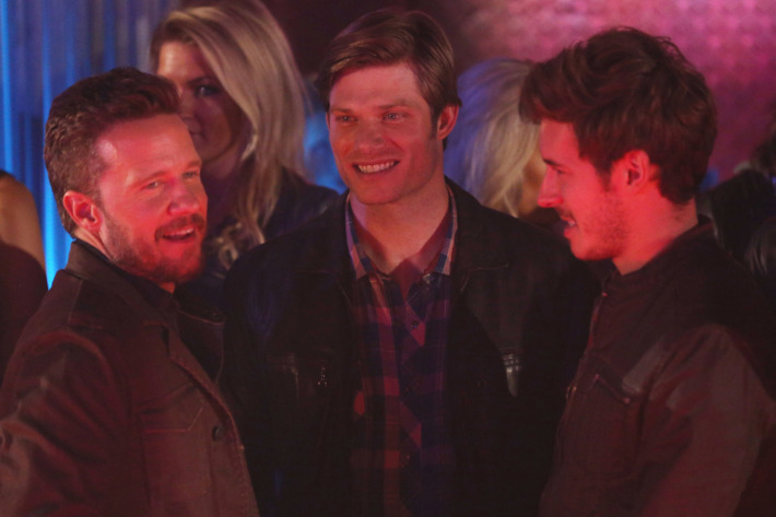 NASHVILLE - "I'm Lost Between Right and Wrong" - Rayna is furious when she finds out Jeff Fordham's plans to sign Maddie to Edgehill. Luke enlists Gunnar in his efforts to forget his heartbreak, first by writing revenge songs, and then by carousing and they bring a cautious Will along for the bar hopping. Sadie is tormented by her stalker ex-husband and brings her expensive recording session with Avery to a standstill, jeopardizing his job. And Deacon's secrecy over his illness causes him to push Maddie away, on "Nashville," WEDNESDAY, FEBRUARY 18 (10:00-11:00 p.m. ET) on the ABC Television Network. (ABC/Mark Levine)WILL CHASE, CHRIS CARMACK, SAM PALLADIO