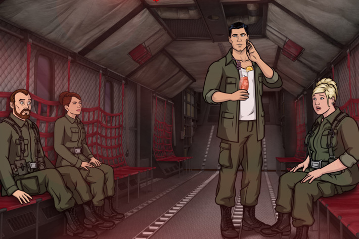 ARCHER: Episode 7, Season 6 "Nellis" (Airing Thursday, February 19, 10:00 PM e/p) A rescue mission turns into an out-of-this-world visit to Area 51. Pictured: (L-R) Dr. Krieger (voice of Lucky Yates), Cheryl Tunt (voice of Judy Greer), Sterling Archer (voice of H. Jon Benjamin), Pam Poovey (voice of Amber Nash).