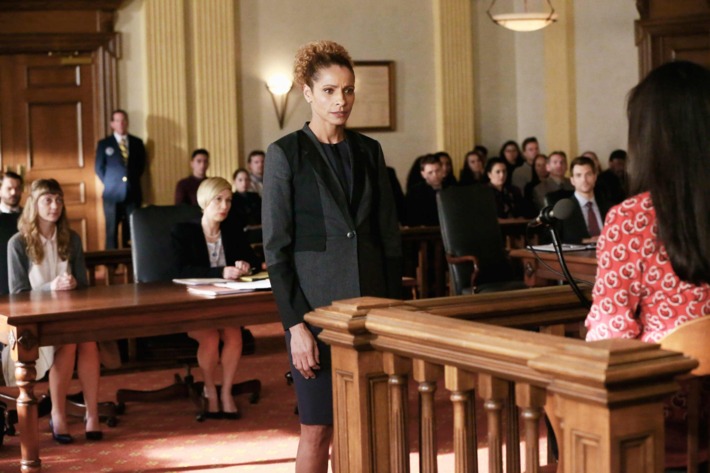 HOW TO GET AWAY WITH MURDER - "Mama's Here Now" - Annalise is wracked with guilt and turns to an unlikely source for help. Meanwhile, Bonnie must step up and represent a new client accused of rape, on "How to Get Away with Murder," THURSDAY FEBRUARY 19 (10:00-11:00 p.m., ET) on the ABC Television Network. (ABC/Mitchell Haaseth)
MAGEINA TOVAH, LIZA WEIL, MICHELLE HURD