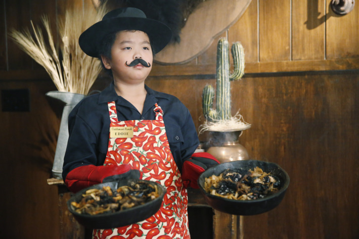 FRESH OFF THE BOAT - "Fajita Man" - Eddie is so desperate for a new video game named after his idol, Shaq, he goes to work at the restaurant. He expects special treatment since he's the boss's son, but is in for a surprise when Louis is determined to make him work hard for the money. Meanwhile, Jessica decides to look for a job of her own, on "Fresh Off the Boat," TUESDAY, FEBRUARY 24 (8:00-8:30 p.m. ET) on the ABC Television Network. (ABC/Jordin Althaus)HUDSON YANG
