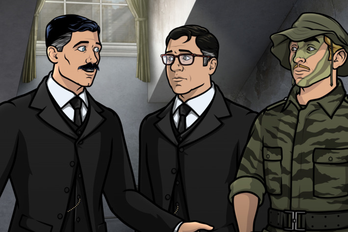ARCHER: Episode 9, Season 6 "Pocket Listing" (Airing Thursday, March 5, 10:00 PM e/p) Slater has the gang swindle the Durhani royal family and Gillette lends a hand. Pictured: (L-R) Sterling Archer (voice of H. Jon Benjamin), Cyril Figgis ()voice of Chris Parnell), Lee Gillette (voice of Adam Reed). CR: FX