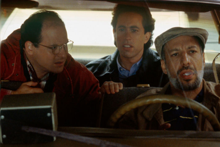 SEINFELD -- "The Pilot" Episode 23 -- Pictured: (clockwise from left) Jason Alexander as George Costanza, Jerry Seinfeld as himself, Erick Avari as Cabbie (Photo by Chris Haston/NBC/NBCU Photo Bank via Getty Images)