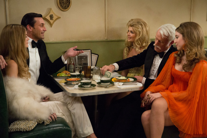 Jon Hamm as Don Draper and John Slattery as Roger Sterling - Mad Men _ Season 7B, Episode 8 - Photo Credit: Michael Yarish/AMC