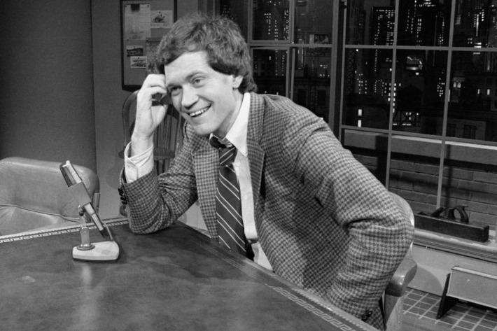 01 Feb 1982, New York City, New York State, USA --- David Letterman smiles as he hosts the premiere of his talk show on NBC television, "Late Night With David Letterman".