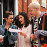 "1401_Smells Like Teen Spirit"-- Pictured: Drew Torres (Luke Bilyk), Becky Baker (Sarah Fisher), Imogen Moreno (Cristine Prosperi), Zoe Rivas (Ana Golja) and Tristan Milligan (Lyle Lettau) in DEGRASSI on TeenNick. Photo: Stephen Scott/Epitome Pictures, Inc. ©2014 Epitome Pictures. All Rights Reserved