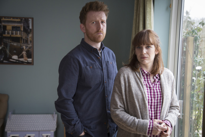 Tom Goodman Hill as Joe Hawkins and Katherine Parkinson as Laura Hawkins - Humans _ Season 1, Episode 8 - Photo Credit: Gary Moyes/Kudos/AMC/C4