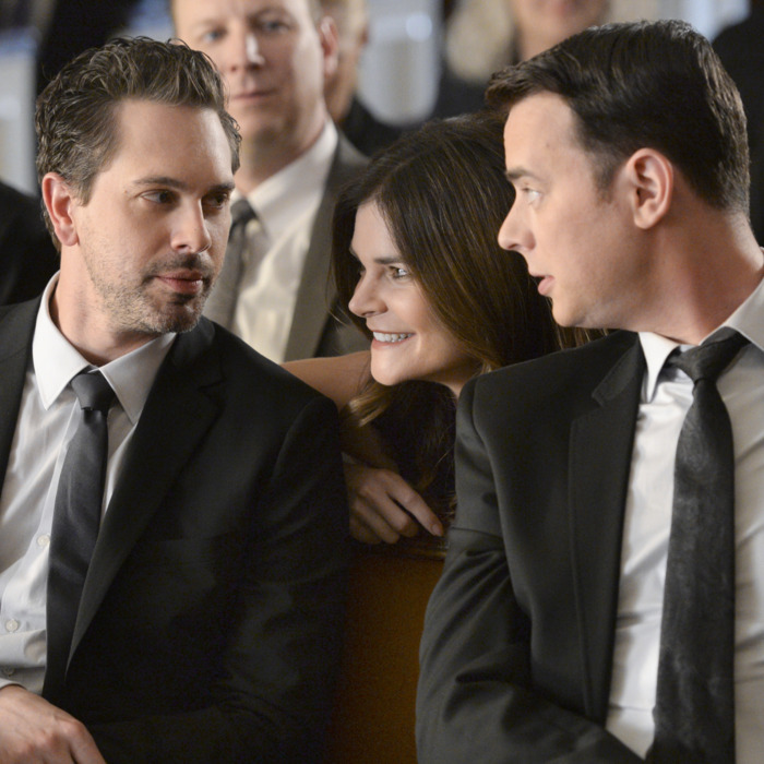 LIFE IN PIECES is CBS\'s new single camera comedy about one big happy family and their sometimes awkward, often hilarious and ultimately beautiful milestone moments as told by its various members. Pictured left to right, Thomas Sadoski as Matt, Betsy Brandt as Heather and Colin Hanks as Greg. Photo: Darren Michaels/CBS é2015 CBS Broadcasting, Inc. All Rights Reserved