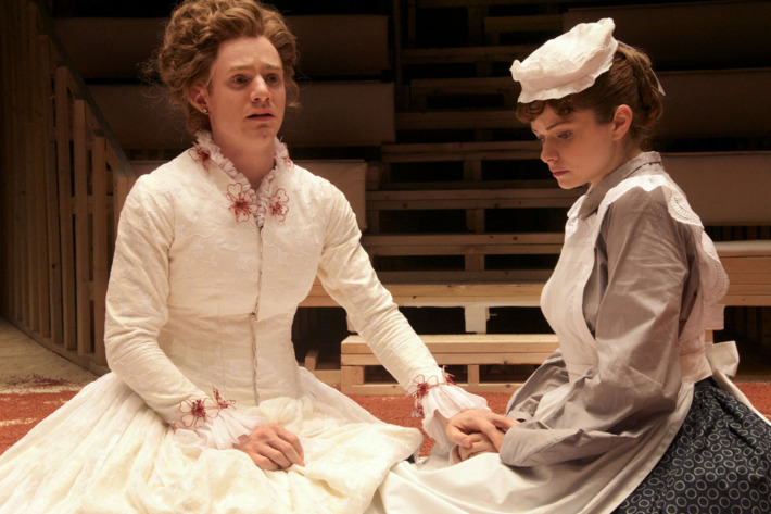 Chris Perfetti, Izzie Steele in Atlantic Theater Company’s revival of Caryl Churchill’s CLOUD NINE, directed by James Macdonald. Opening October 5, 2015 at The Linda Gross Theater (336 West 20 Street). Photo: Doug Hamilton.