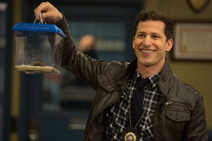BROOKLYN NINE-NINE: Jake (Andy Samberg) in the "Boyle’s Hunch" episode of BROOKLYN NINE-NINE airing Sunday, Oct. 4 (8:30-9:00 PM ET/PT) on FOX. ©2015 Fox Broadcasting Co. CR: John P Fleenor/FOX.