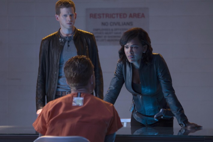 MINORITY REPORT: L-R: Stark Sands, Jesse Luken and Jesse Luken in the all-new “The Present” episode of MINORITY REPORT airing Monday, Oct. 19 (9:00-10:00 PM ET/PT) on FOX. © 2015 FOX Broadcasting Co. Cr: Katie Yu / FOX.